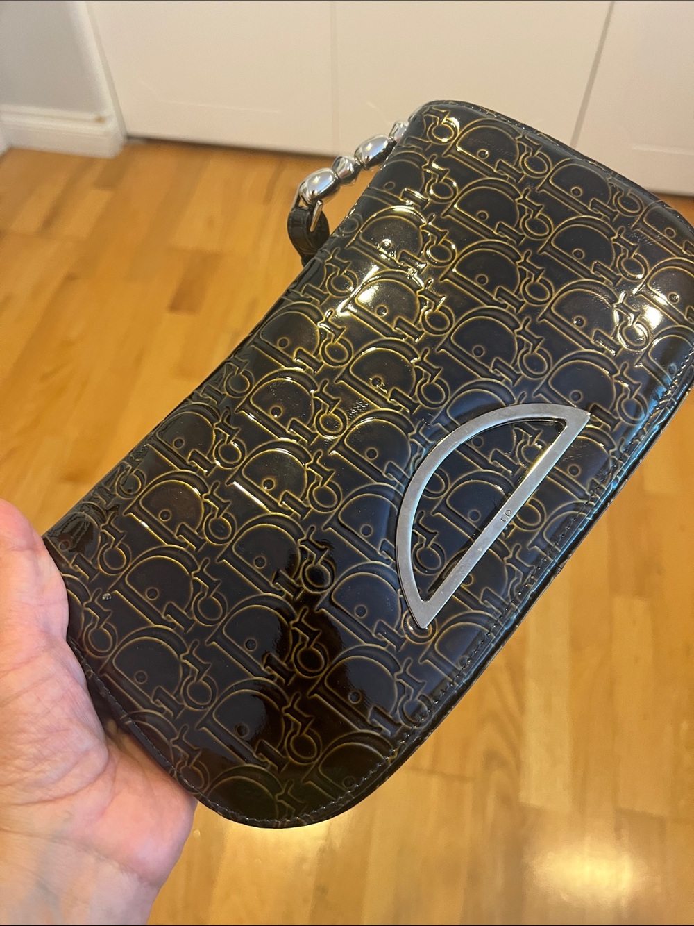 Dior Black Logo-Print Shoulder Bag with Silver Accents